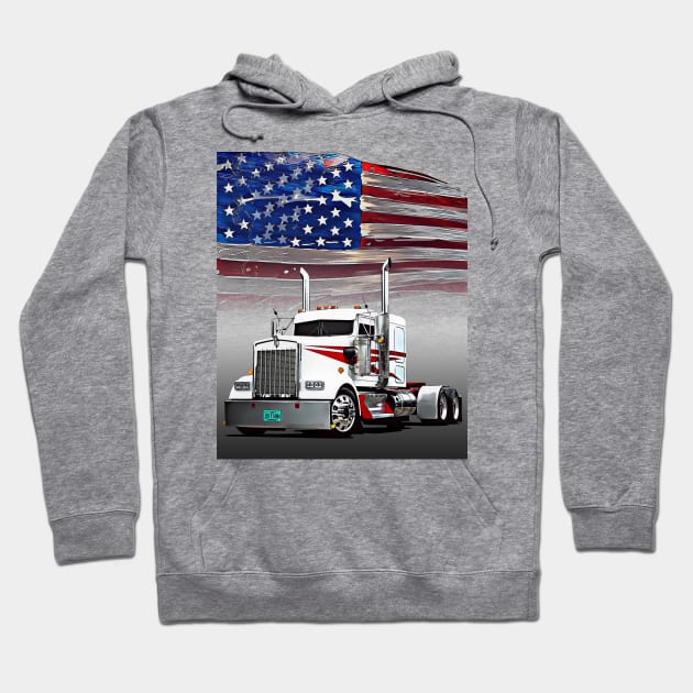 Kenworth Truck and The American Flag by Gas Autos T-Shirt Hoodie by GasAut0s